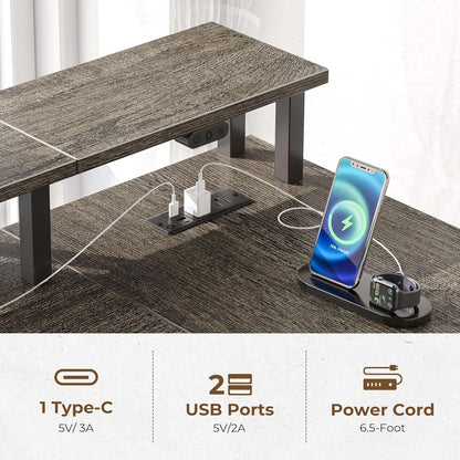 L Shaped Home Office Desk with Storage and LED Lights